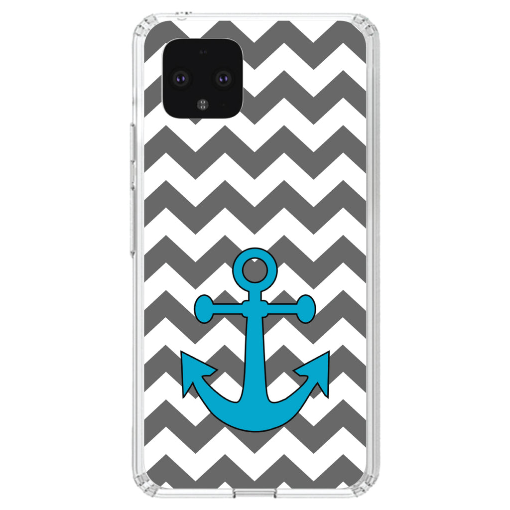 Grey White Chevron Teal Anchor Clear Shockproof iPhone Case, view 23