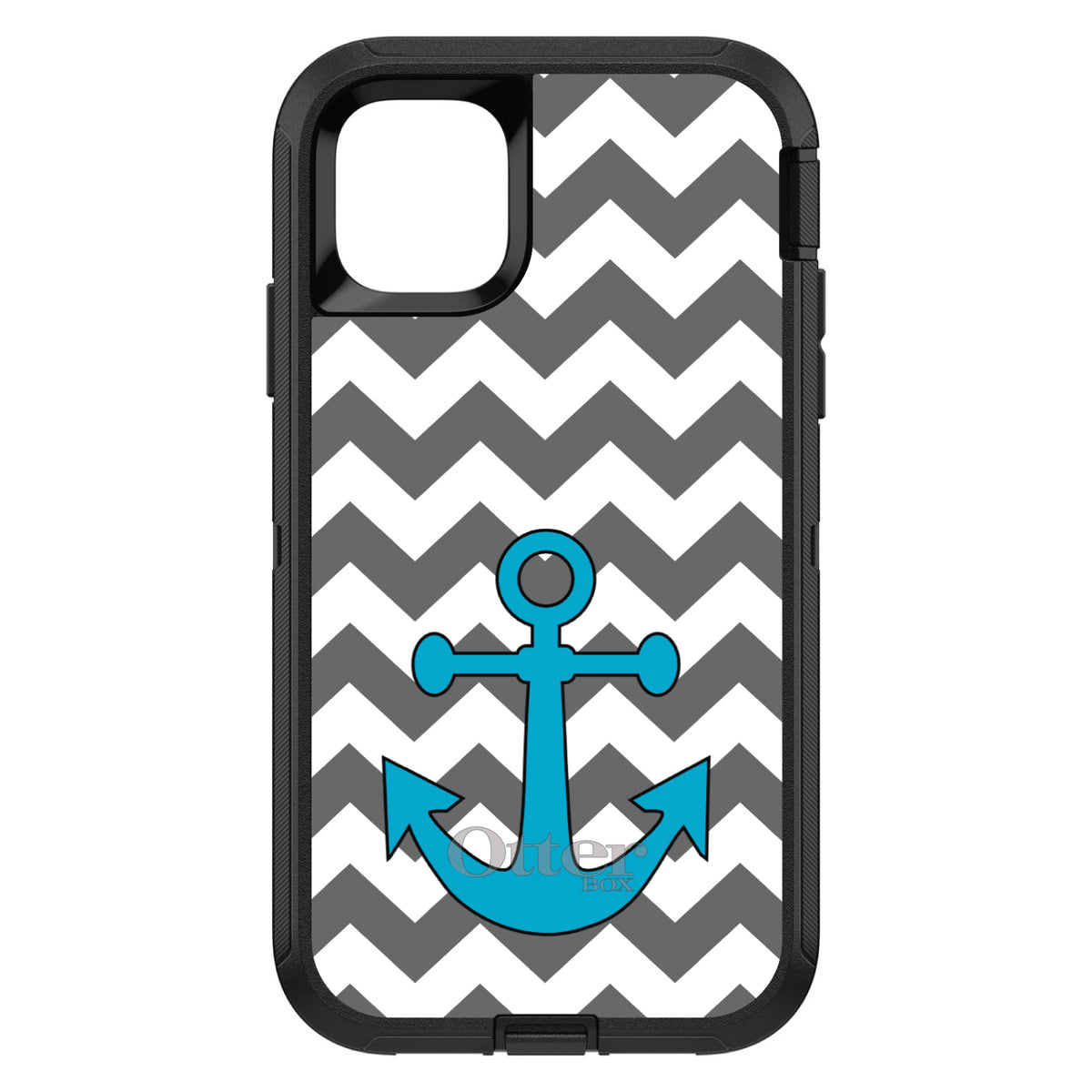 Grey White Chevron Teal Anchor OtterBox Defender Case for iPhone & Galaxy, view 2