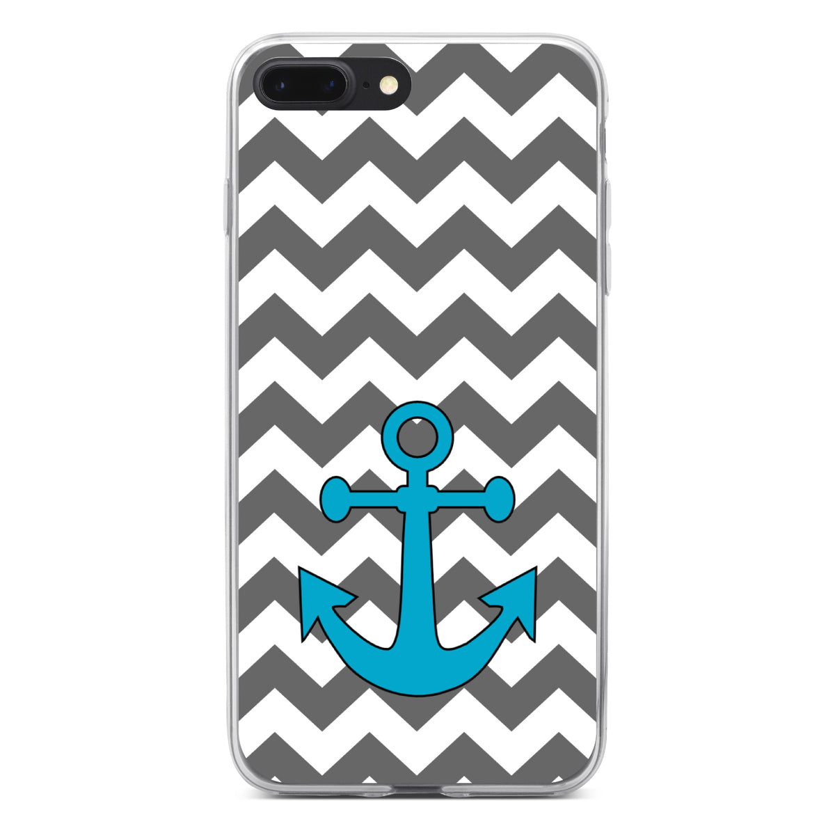 Grey White Chevron Teal Anchor Clear Shockproof iPhone Case, view 6