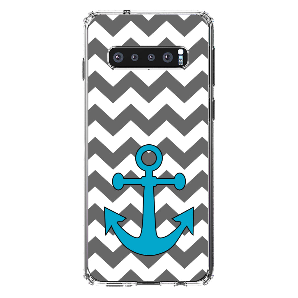 Grey White Chevron Teal Anchor Clear Shockproof iPhone Case, view 16