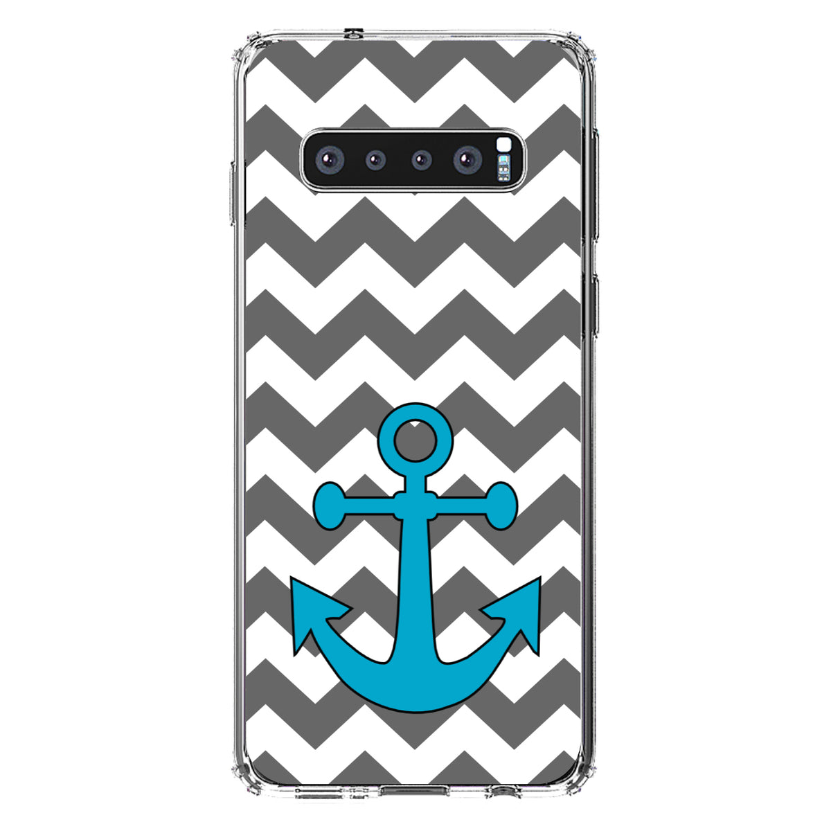 Grey White Chevron Teal Anchor Clear Shockproof iPhone Case, view 16