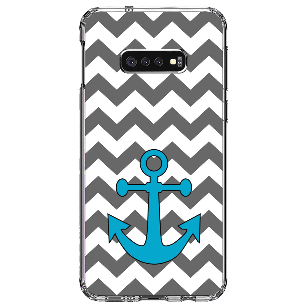 Grey White Chevron Teal Anchor Clear Shockproof iPhone Case, view 18