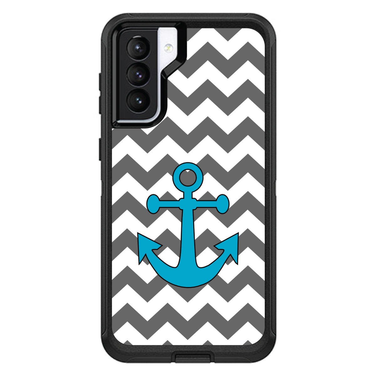 Grey White Chevron Teal Anchor OtterBox Defender Case for iPhone & Galaxy, view 5