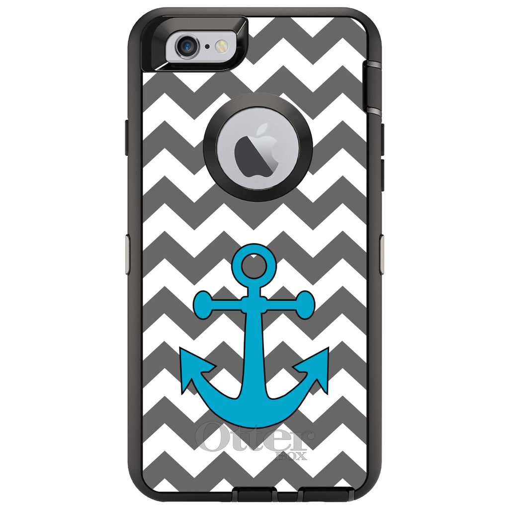 Grey White Chevron Teal Anchor OtterBox Defender Case for iPhone & Galaxy, view 4