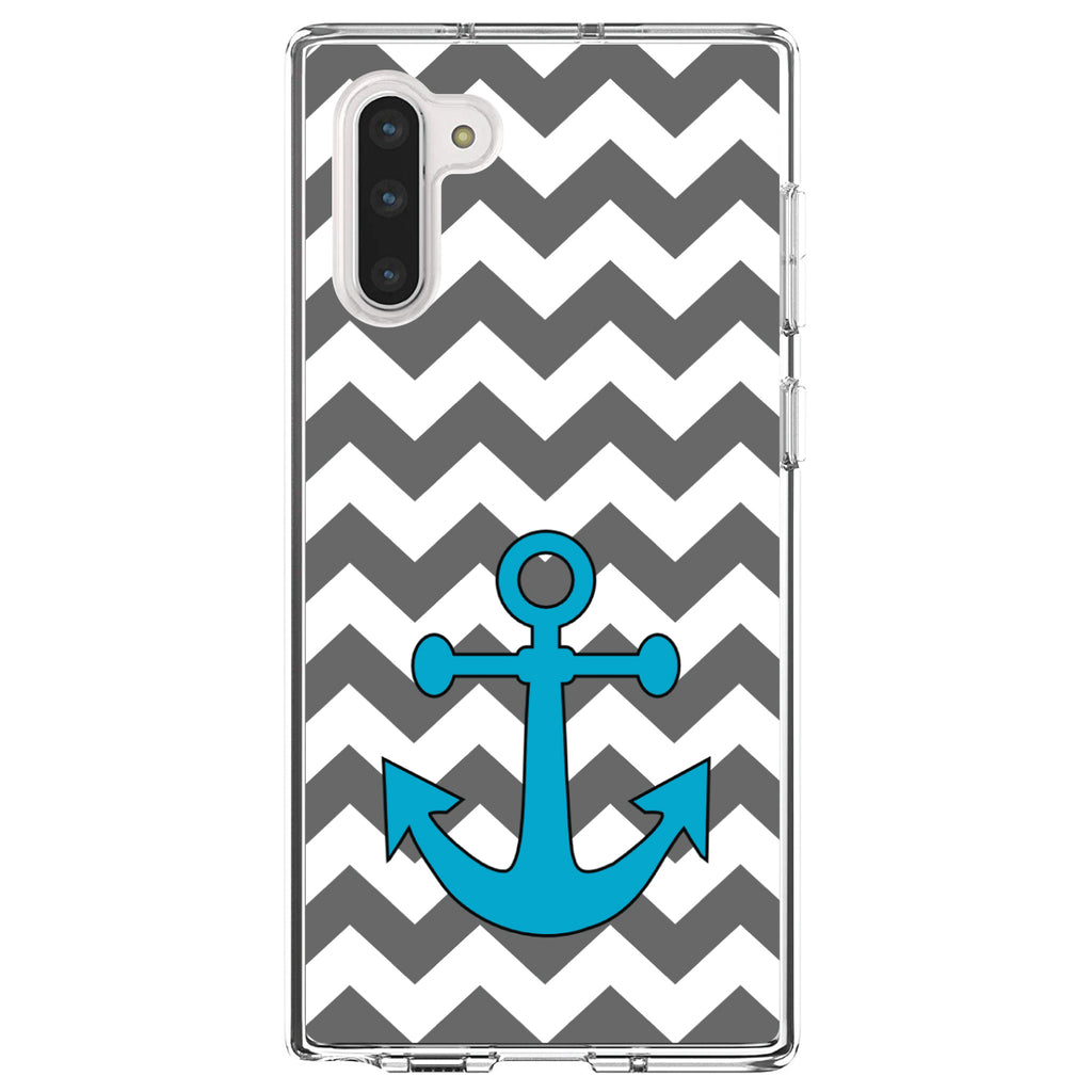 Grey White Chevron Teal Anchor Clear Shockproof iPhone Case, view 9