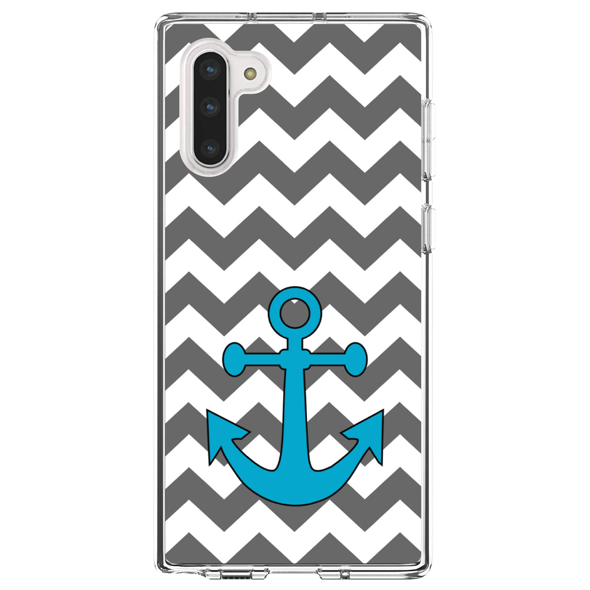 Grey White Chevron Teal Anchor Clear Shockproof iPhone Case, view 9