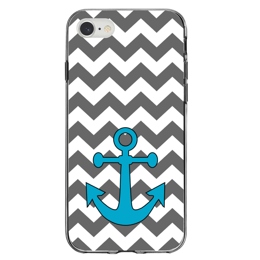 Grey White Chevron Teal Anchor Clear Shockproof iPhone Case, view 5