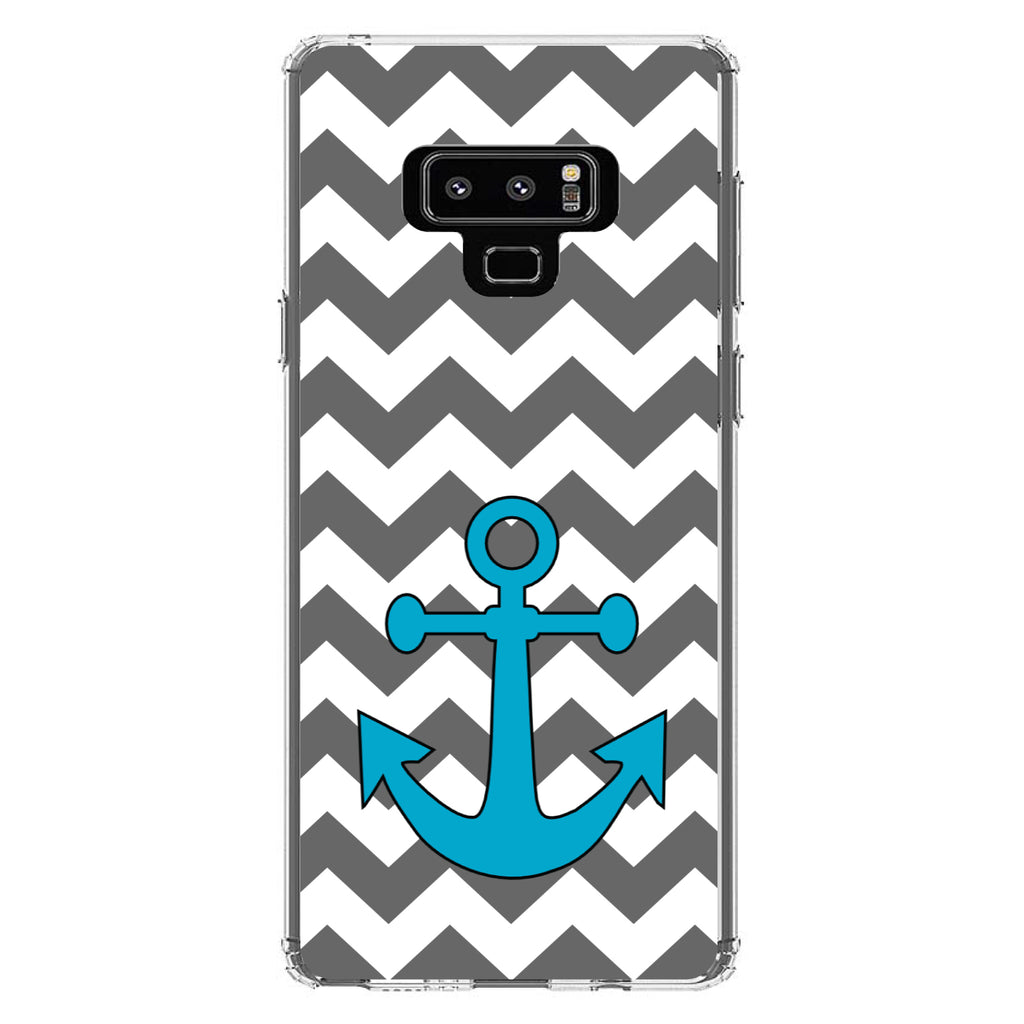Grey White Chevron Teal Anchor Clear Shockproof iPhone Case, view 11