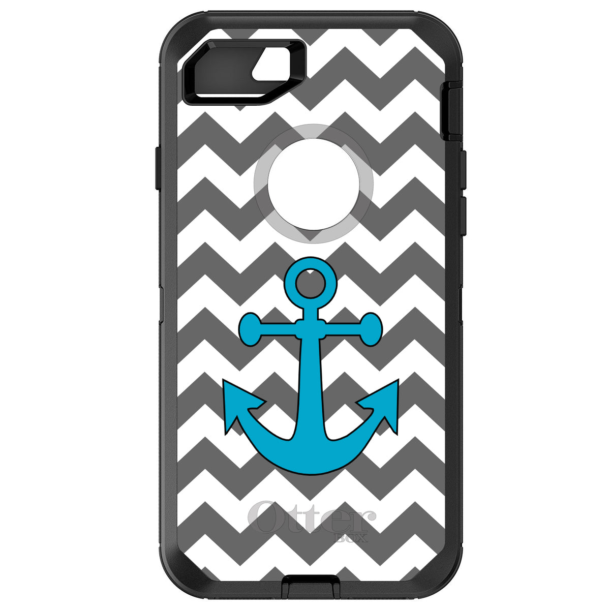 Grey White Chevron Teal Anchor OtterBox Defender Case for iPhone & Galaxy