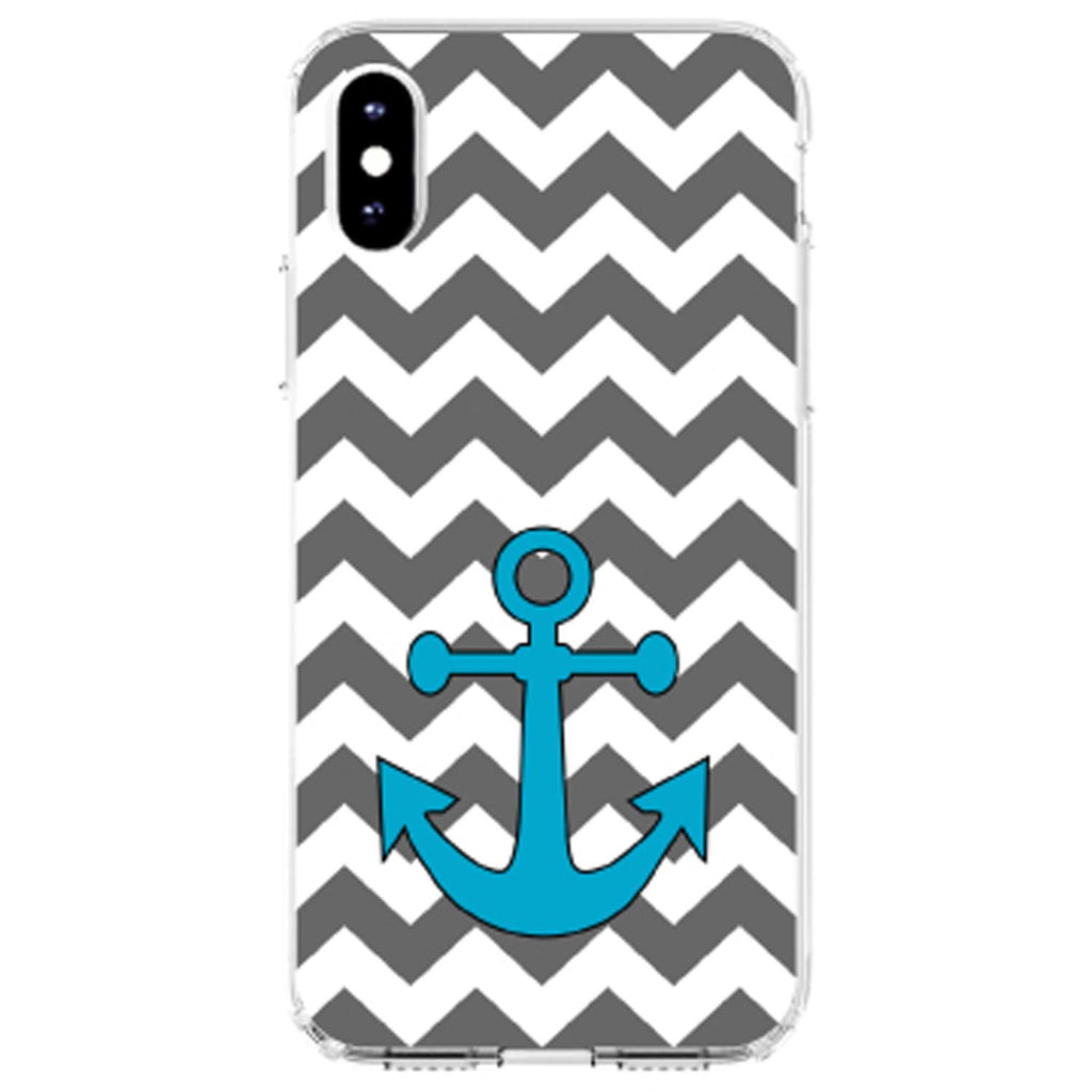 Grey White Chevron Teal Anchor Clear Shockproof iPhone Case, view 3