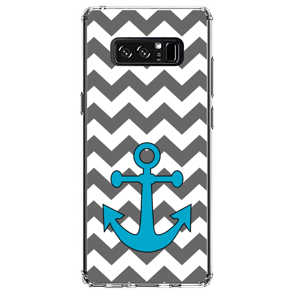 Grey White Chevron Teal Anchor Clear Shockproof iPhone Case, view 12