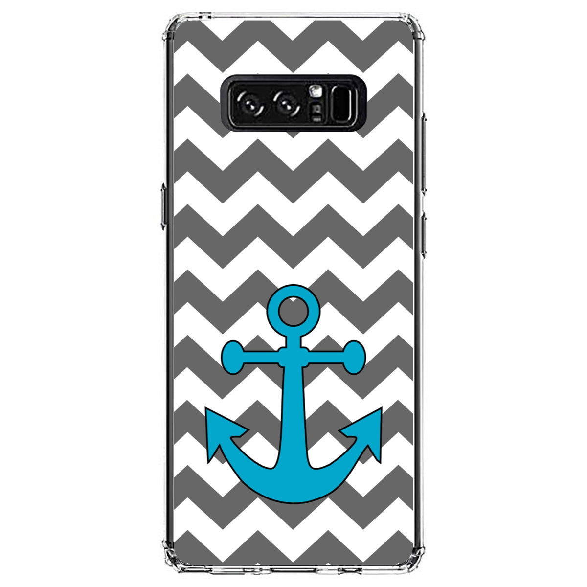 Grey White Chevron Teal Anchor Clear Shockproof iPhone Case, view 12