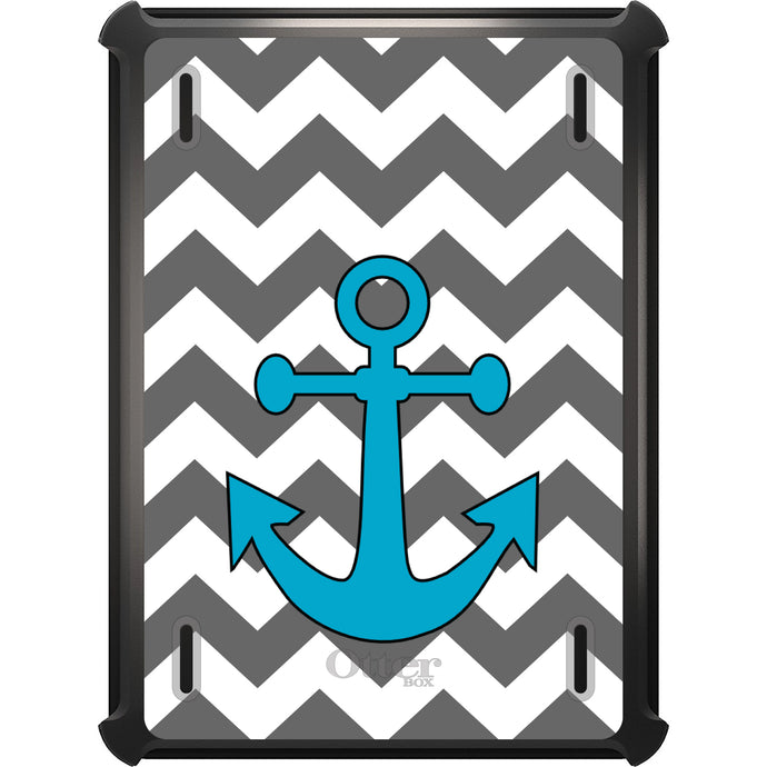 DistinctInk™ OtterBox Defender Series Case for Apple iPad / iPad Pro / iPad Air / iPad Mini - Grey White Chevron Teal Anchor