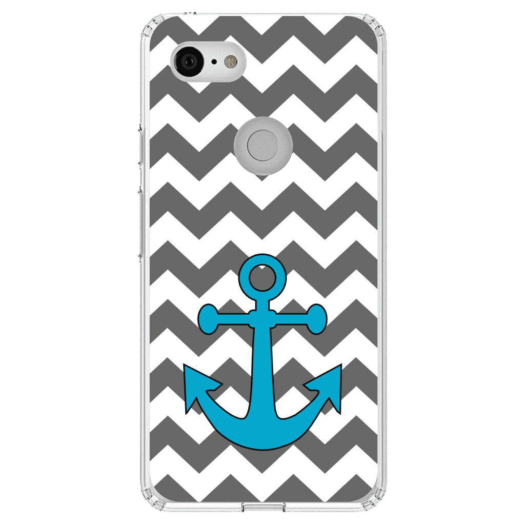Grey White Chevron Teal Anchor Clear Shockproof iPhone Case, view 21