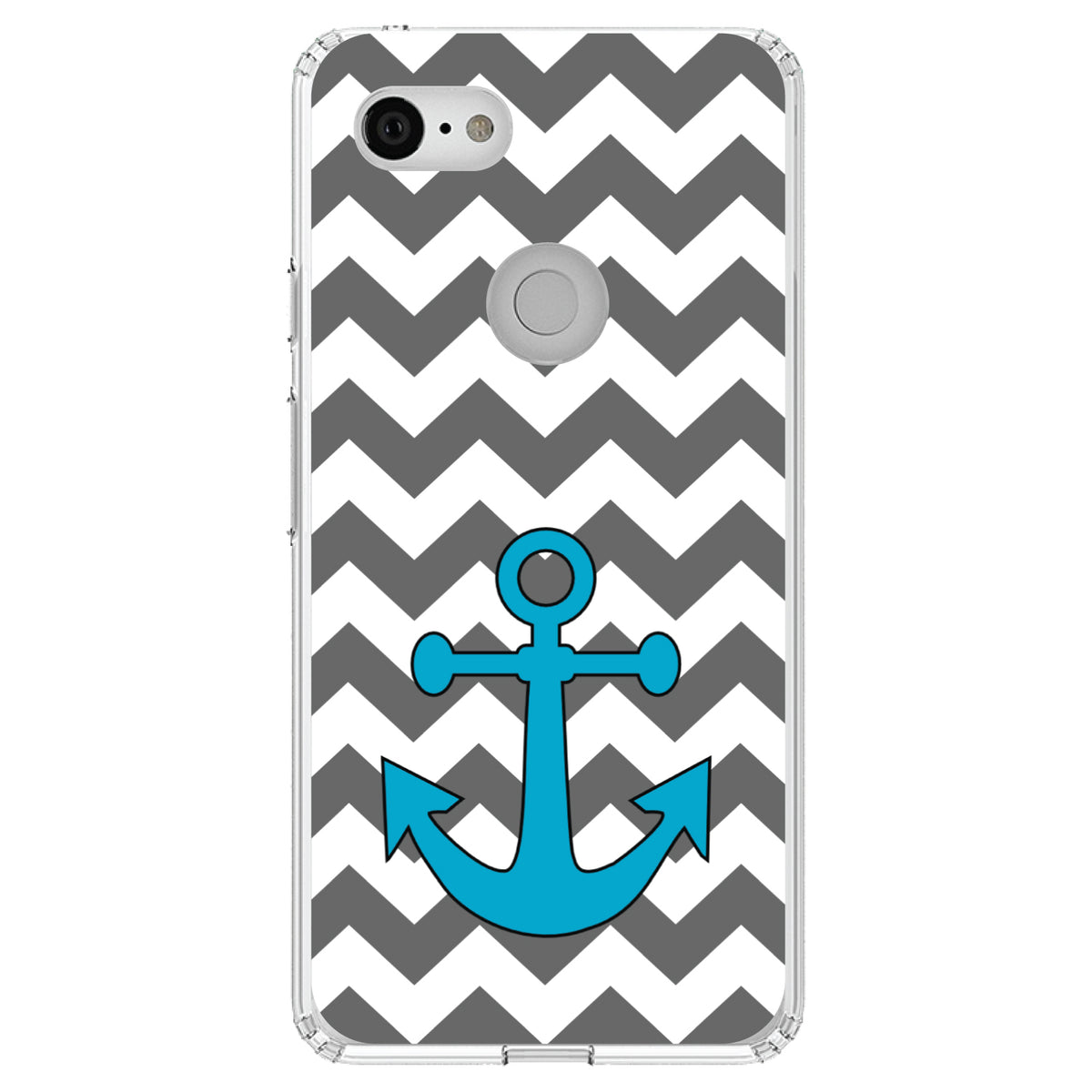 Grey White Chevron Teal Anchor Clear Shockproof iPhone Case, view 21
