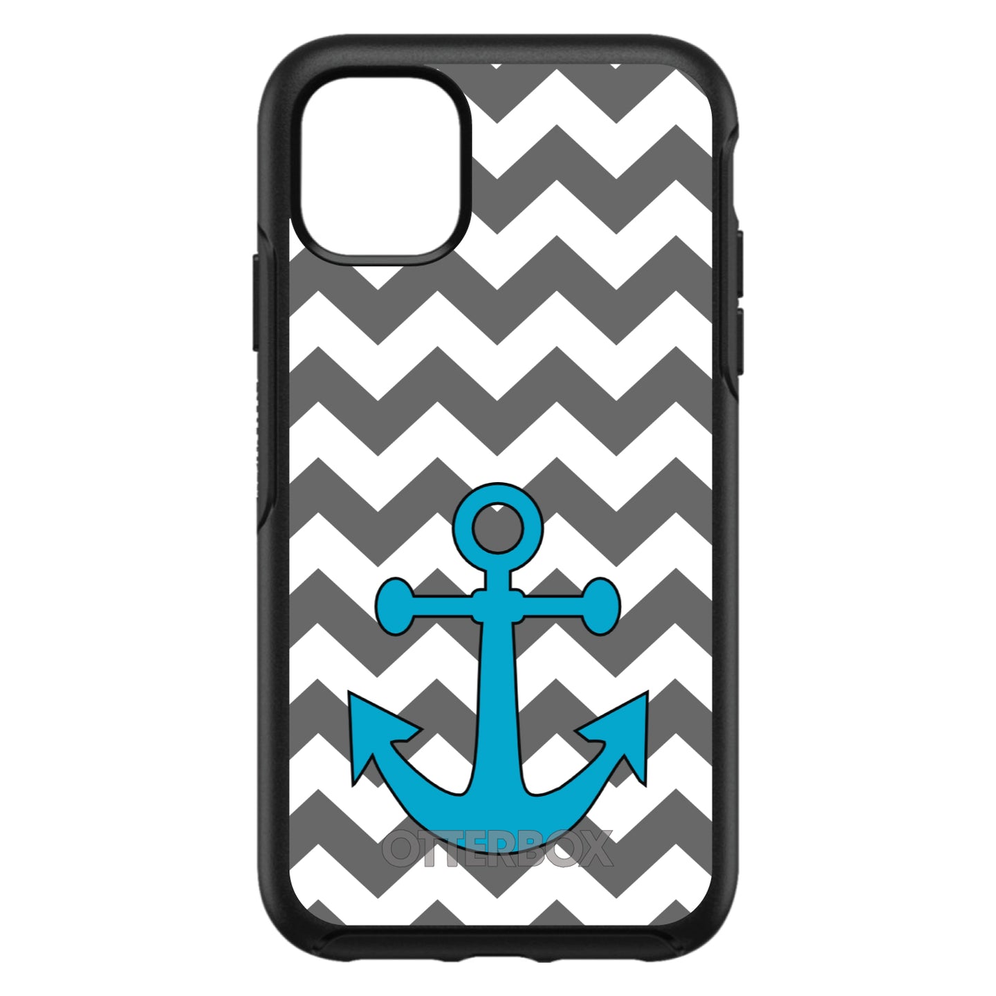 DistinctInk™ OtterBox Symmetry Series Case for Apple iPhone / Samsung Galaxy / Google Pixel - Grey White Chevron Teal Anchor