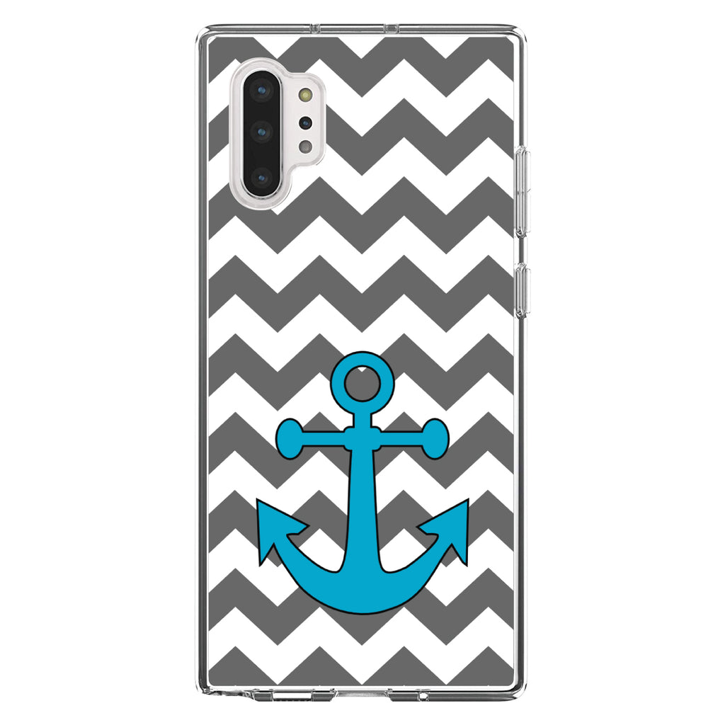 Grey White Chevron Teal Anchor Clear Shockproof iPhone Case, view 10