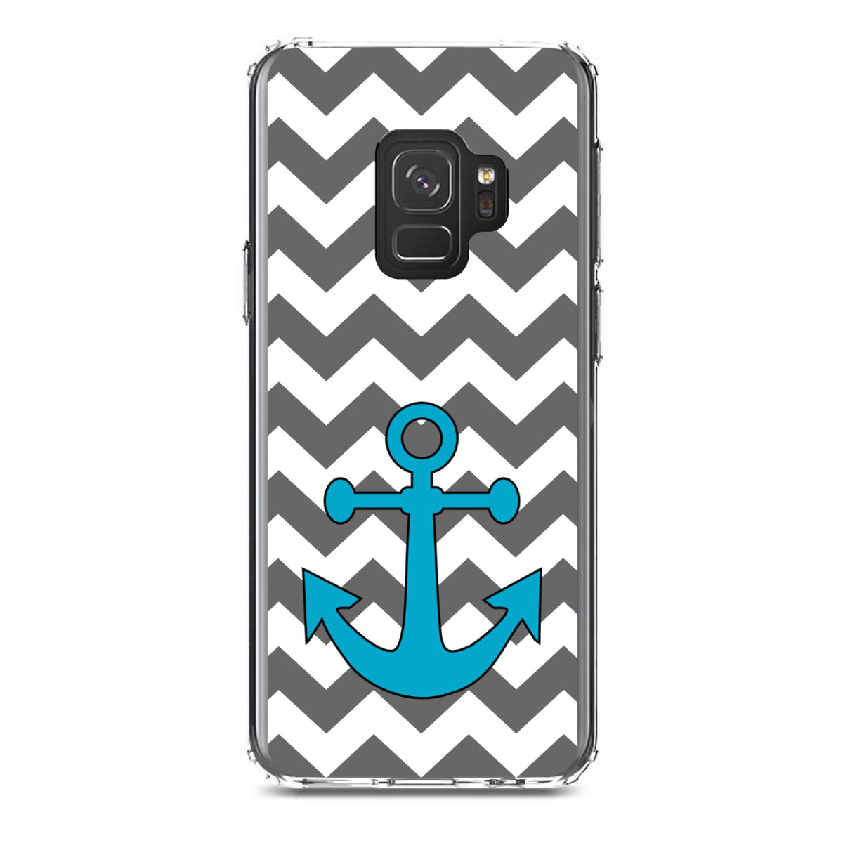 Grey White Chevron Teal Anchor Clear Shockproof iPhone Case, view 19