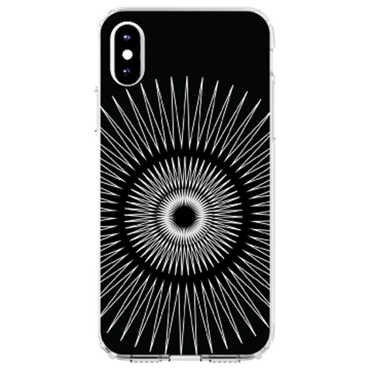 Black White Star Bursts Clear Shockproof iPhone Case, view 2