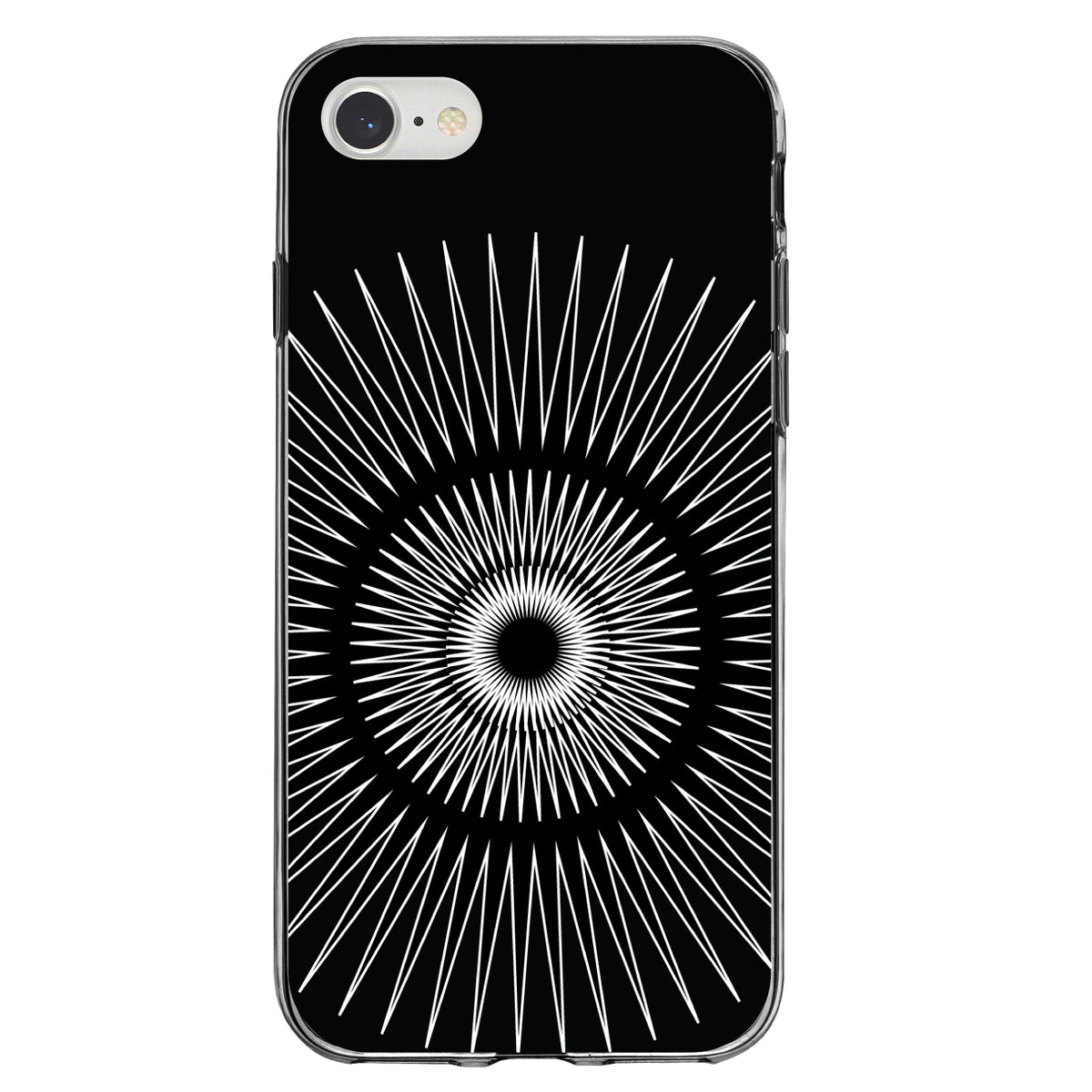 Black White Star Bursts Clear Shockproof iPhone Case, view 5