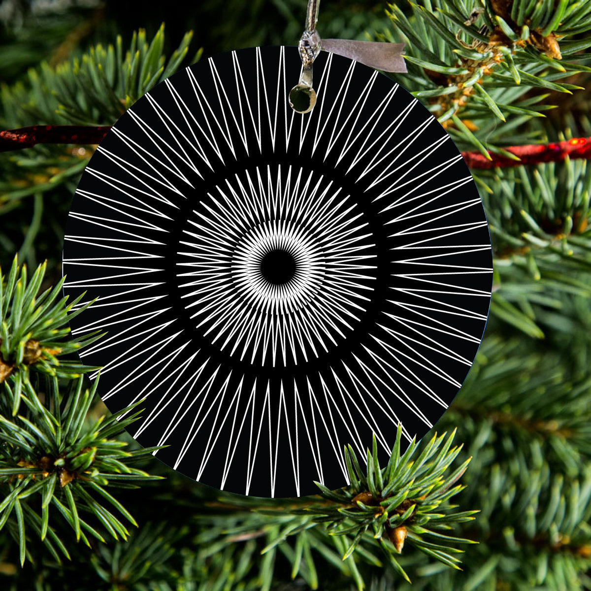 Black White Star Bursts Ceramic Ornament, view 2