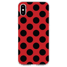 DistinctInk® Clear Shockproof Hybrid Case for Apple iPhone / Samsung Galaxy / Google Pixel - Black & Red Polka Dots
