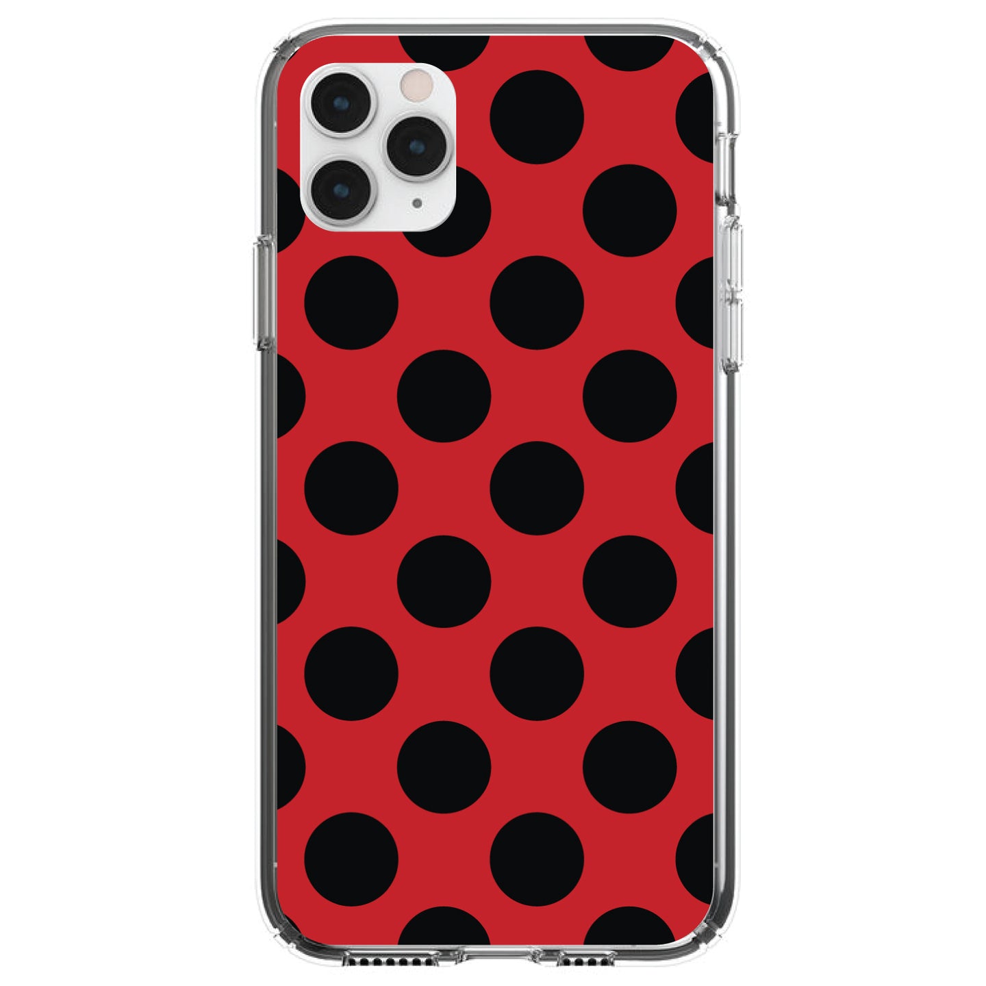 DistinctInk® Clear Shockproof Hybrid Case for Apple iPhone / Samsung Galaxy / Google Pixel - Black & Red Polka Dots