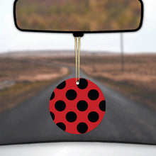 DistinctInk® Hanging Ceramic Christmas Tree Ornament with Gold String - Great Gift / Present - 2 3/4 inch Diameter - Black & Red Polka Dots