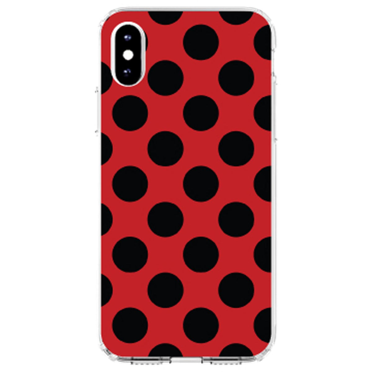 Black & Red Polka Dots Clear Shockproof iPhone Case, view 3