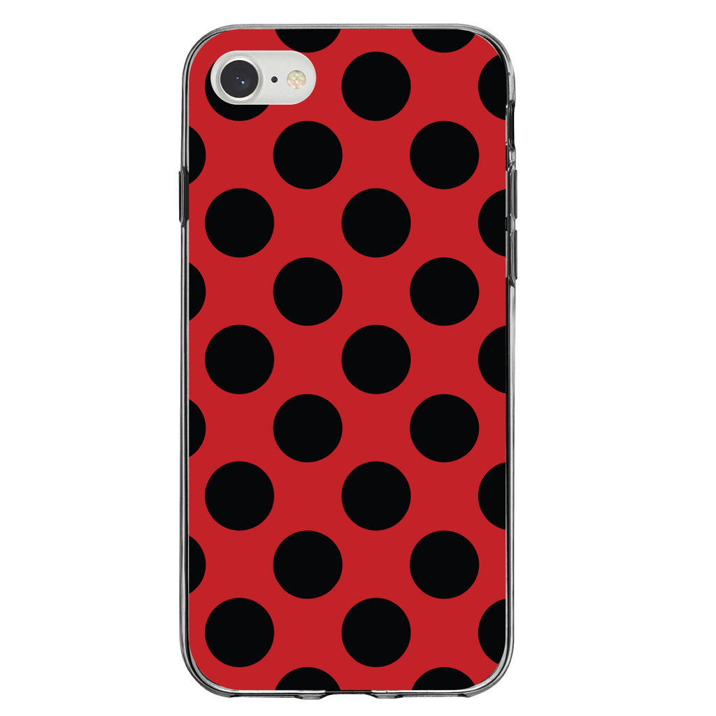 Black & Red Polka Dots Clear Shockproof iPhone Case, view 5