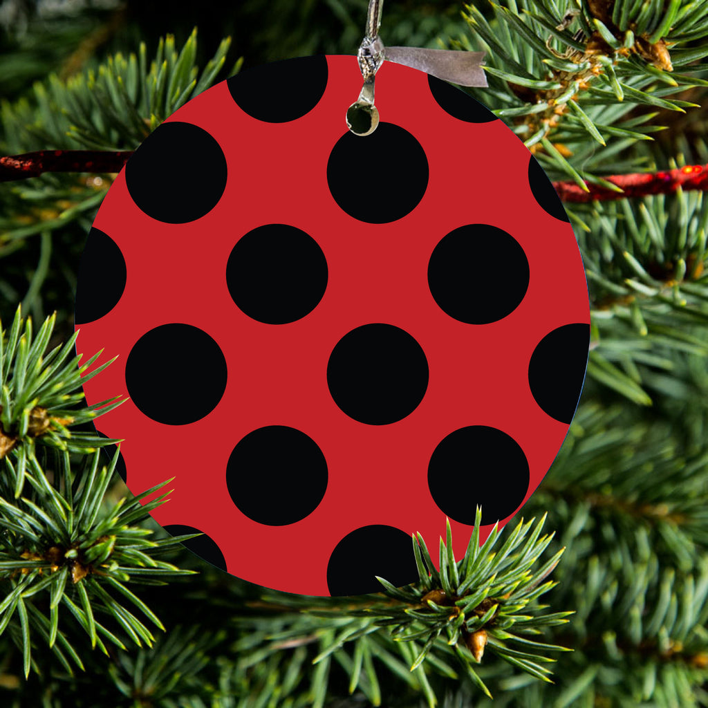 Black & Red Polka Dots Ceramic Ornament, view 2