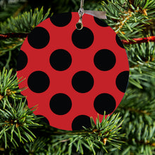 DistinctInk® Hanging Ceramic Christmas Tree Ornament with Gold String - Great Gift / Present - 2 3/4 inch Diameter - Black & Red Polka Dots