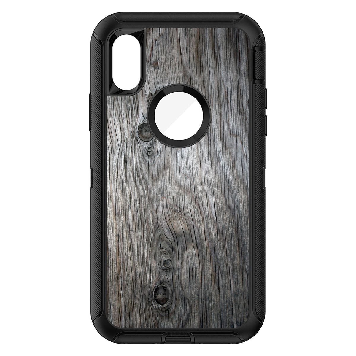 Grey Weathered Wood Grain Print OtterBox Defender Case for iPhone & Galaxy, view 3
