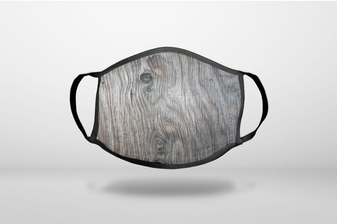 Grey Weathered Wood Grain Print - 3-Ply Reusable Soft Face Mask Covering, Unisex, Cotton Inner Layer