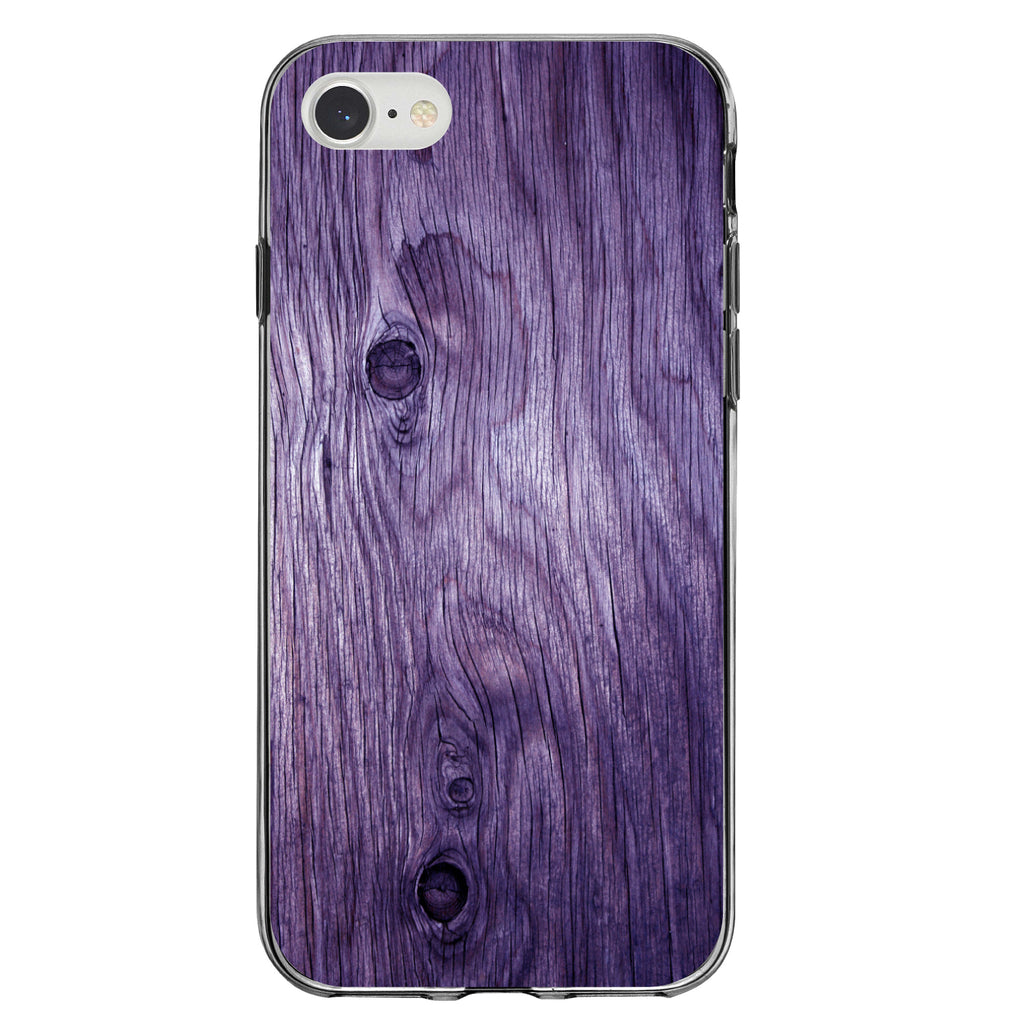 Purple Weathered Wood Grain Print Clear Shockproof iPhone Case, view 5