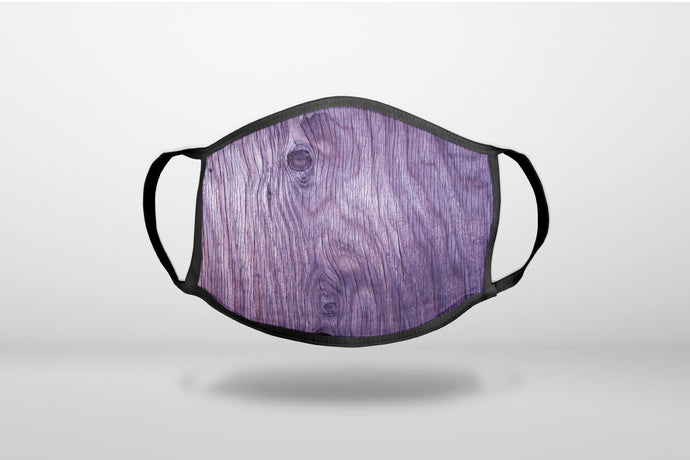 Purple Weathered Wood Grain Print - 3-Ply Reusable Soft Face Mask Covering, Unisex, Cotton Inner Layer