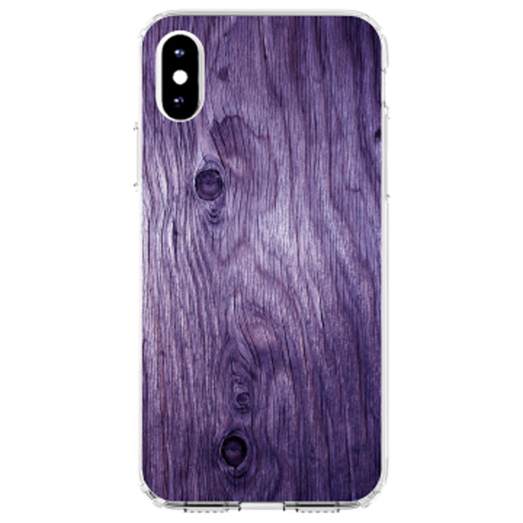 Purple Weathered Wood Grain Print Clear Shockproof iPhone Case, view 4