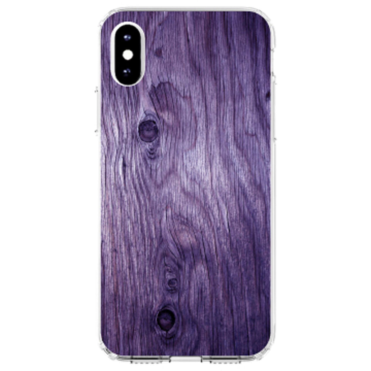 Purple Weathered Wood Grain Print Clear Shockproof iPhone Case, view 4