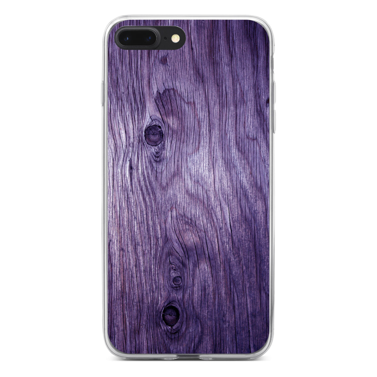 Purple Weathered Wood Grain Print Clear Shockproof iPhone Case, view 6