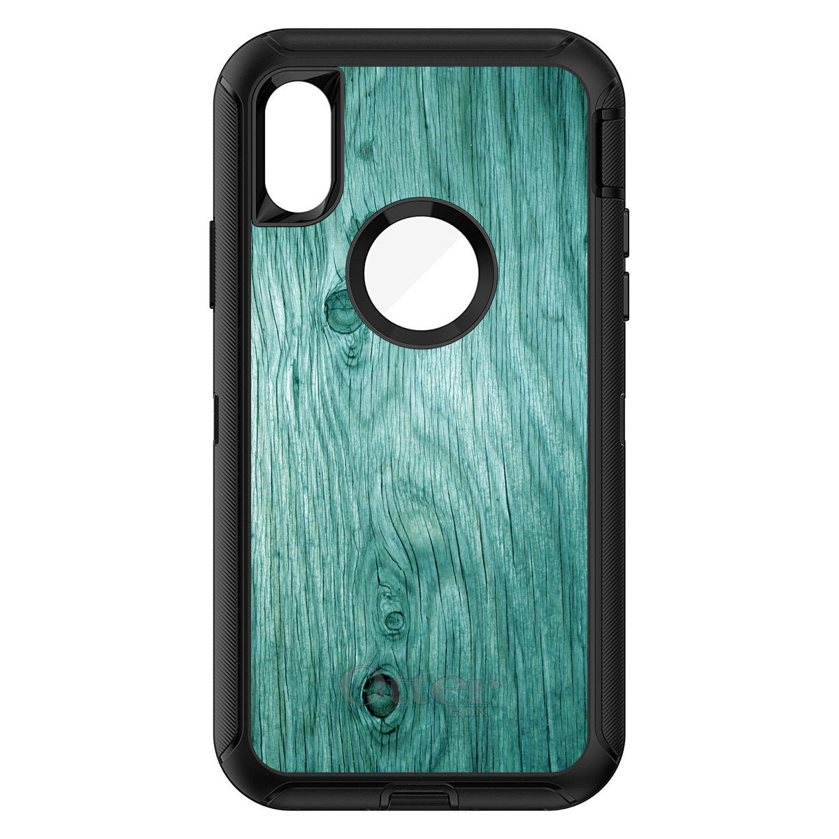 Teal Weathered Wood Grain Print OtterBox Defender Case for iPhone & Galaxy, view 3