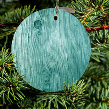 Teal Weathered Wood Grain Print Ceramic Ornament