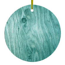Teal Weathered Wood Grain Print Ceramic Ornament