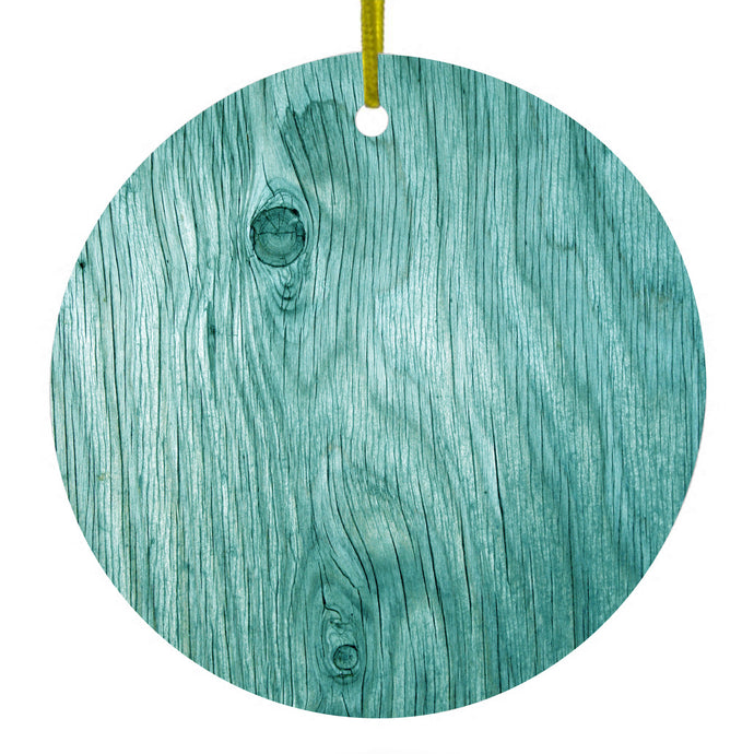 Teal Weathered Wood Grain Print Ceramic Ornament