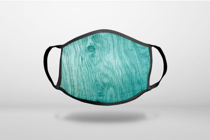 Teal Weathered Wood Grain Print - 3-Ply Reusable Soft Face Mask Covering, Unisex, Cotton Inner Layer