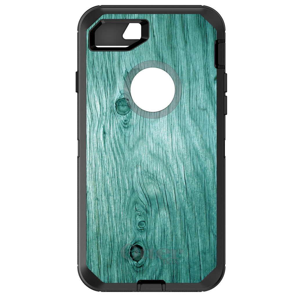 Teal Weathered Wood Grain Print OtterBox Defender Case for iPhone & Galaxy