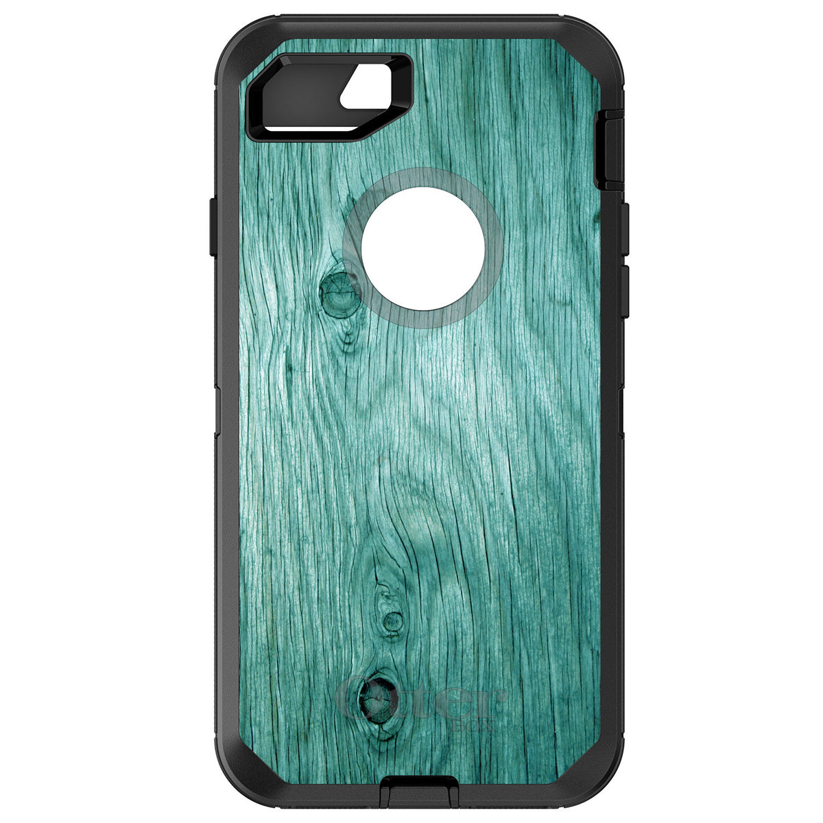 Teal Weathered Wood Grain Print OtterBox Defender Case for iPhone & Galaxy