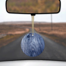 DistinctInk® Hanging Ceramic Christmas Tree Ornament with Gold String - Great Gift / Present - 2 3/4 inch Diameter - Dark Blue Weathered Wood Grain Print