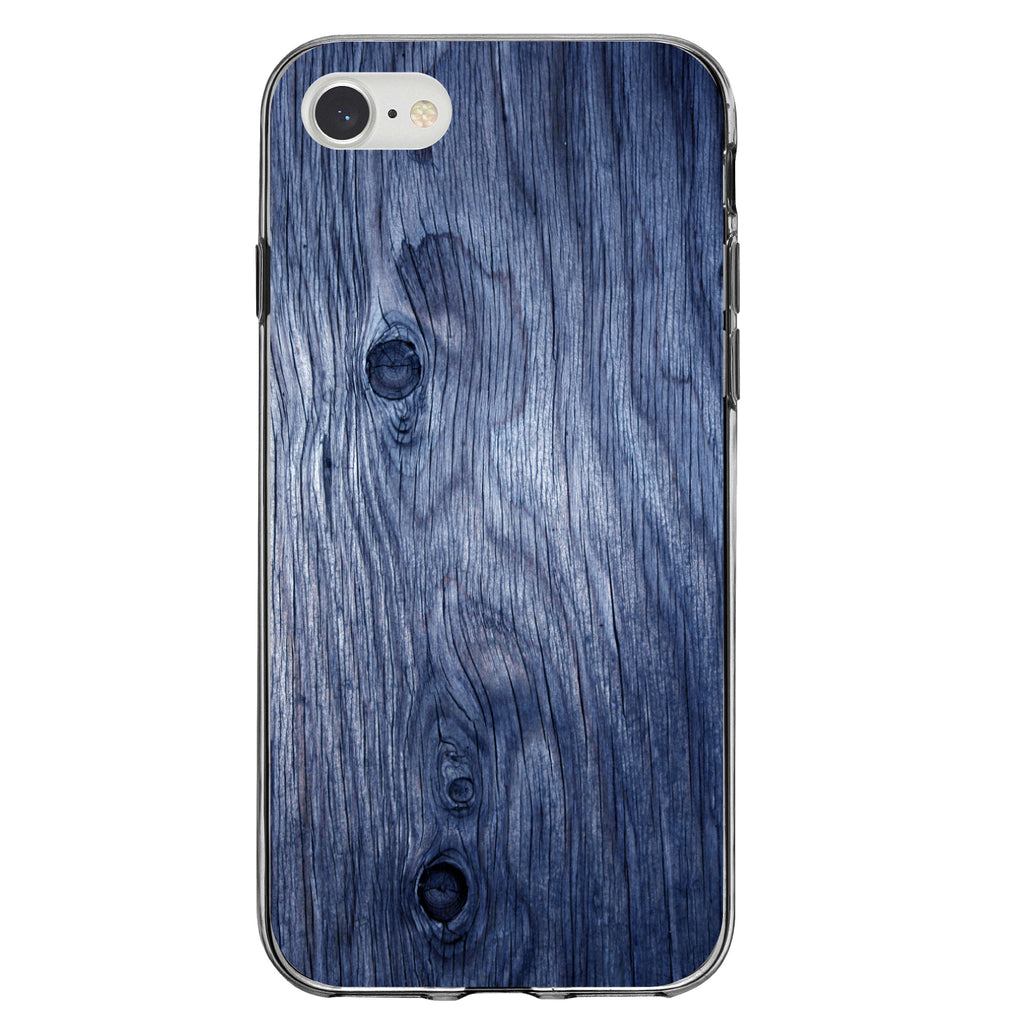 Dark Blue Weathered Wood Grain Print Clear Shockproof iPhone Case, view 5