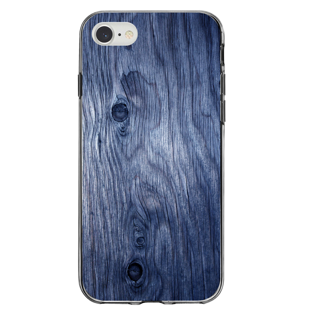 Dark Blue Weathered Wood Grain Print Clear Shockproof iPhone Case, view 5