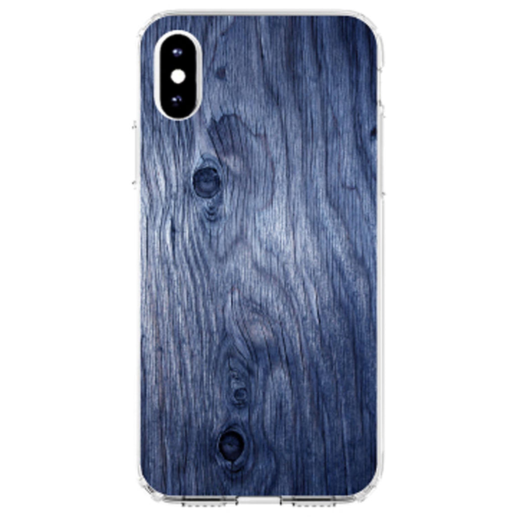 Dark Blue Weathered Wood Grain Print Clear Shockproof iPhone Case, view 4